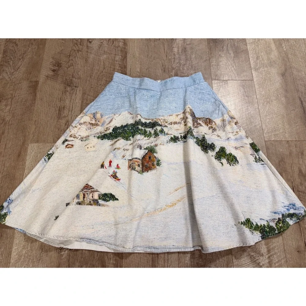 Corey Lynn Calter Winter Alpine Mountain Scene Tapestry‎ Skirt Blue White Small